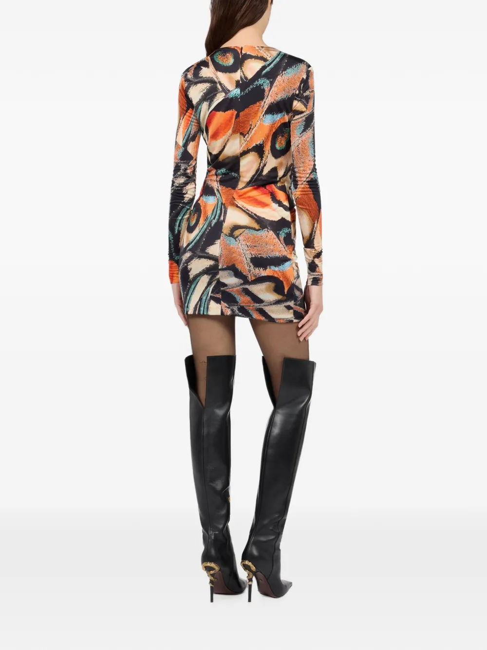 Roberto Cavalli mini-jurk met vlinderprint en geknoopt detail Oranje