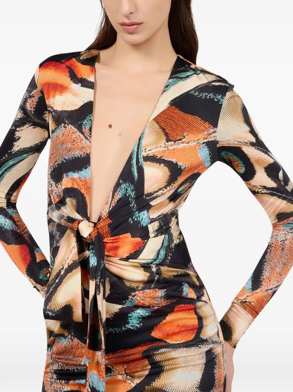 Roberto Cavalli mini-jurk met vlinderprint en geknoopt detail Oranje