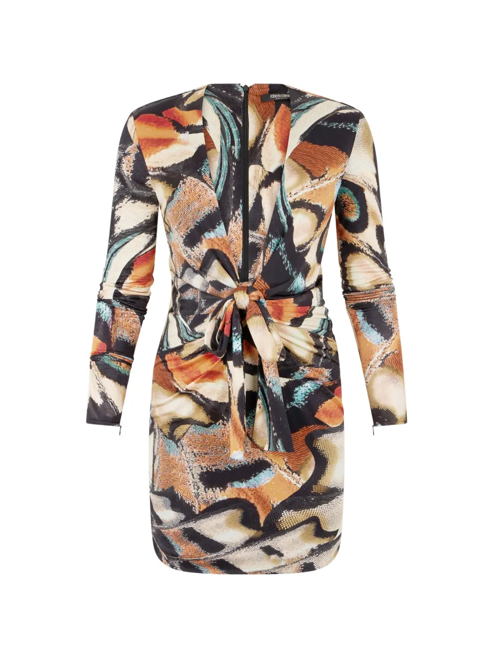 Roberto Cavalli butterfly-print knot-detail mini dress - Orange