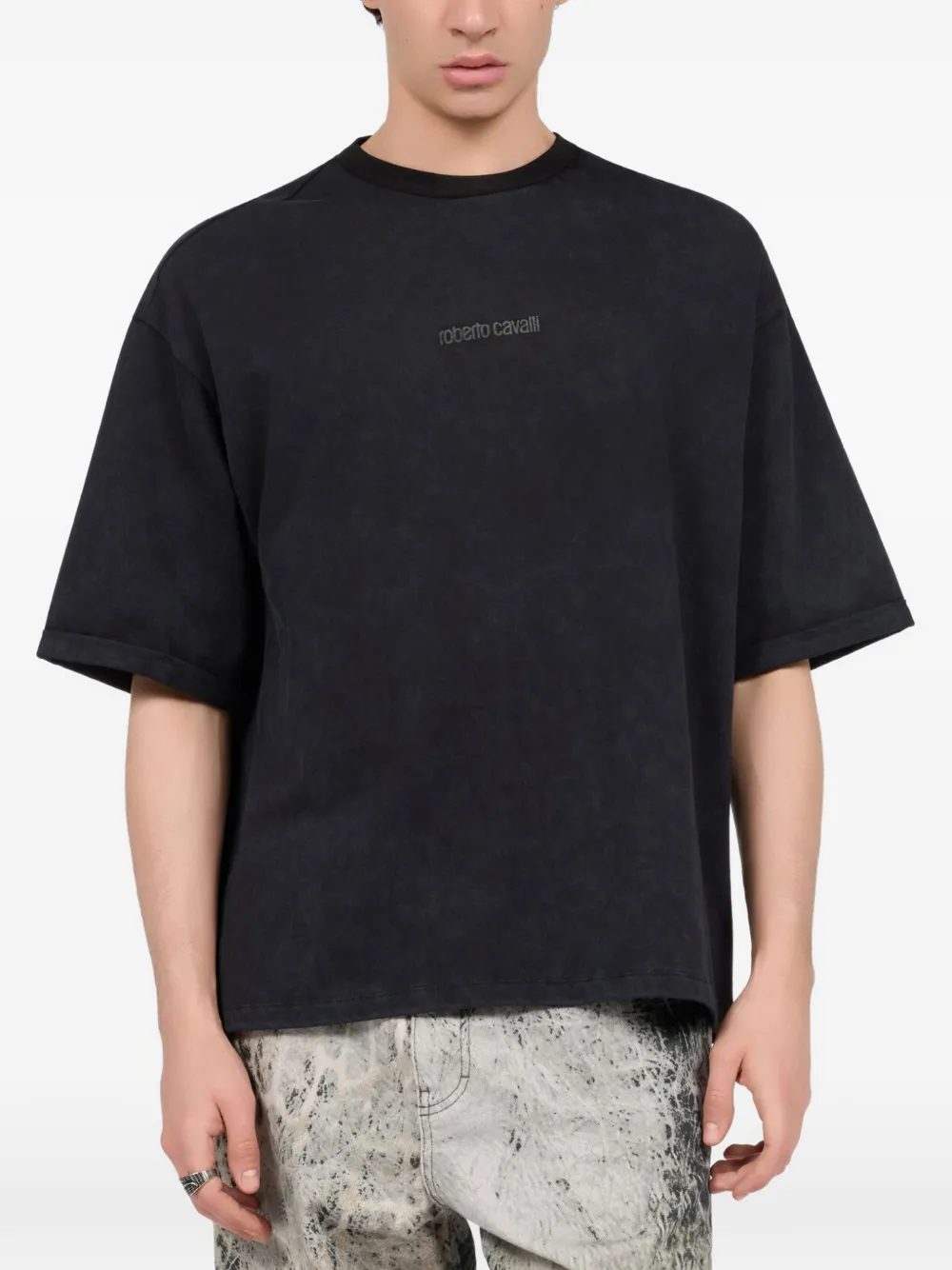 Roberto Cavalli snake-print logo-detailed T-shirt Zwart