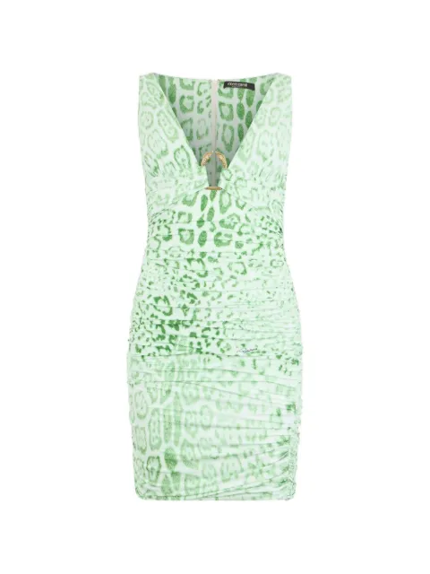 Roberto Cavalli vestido fruncido con estampado de leopardo