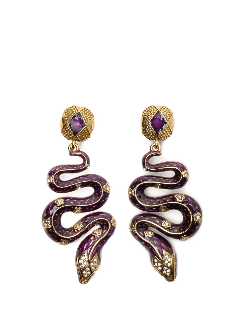 Roberto Cavalli snake-motif crystal-embellished earrings - Gold