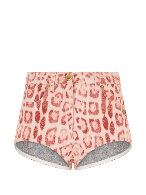 Roberto Cavalli jaguar-print denim shorts
