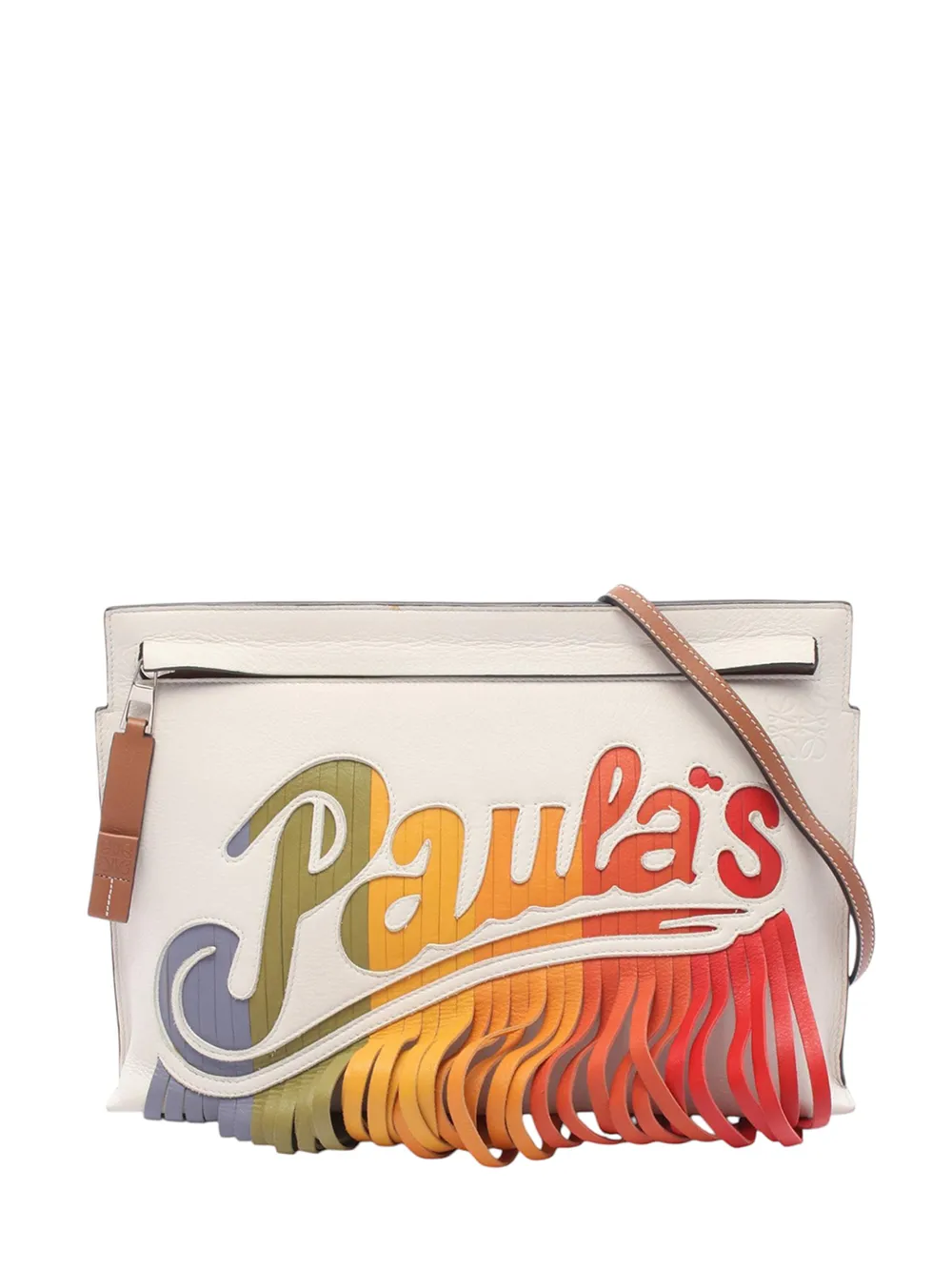 Loewe Pre-Owned 2010-2026 Paulas Ibiza Leather Fringe T Pouch crossbody bag - Bianco