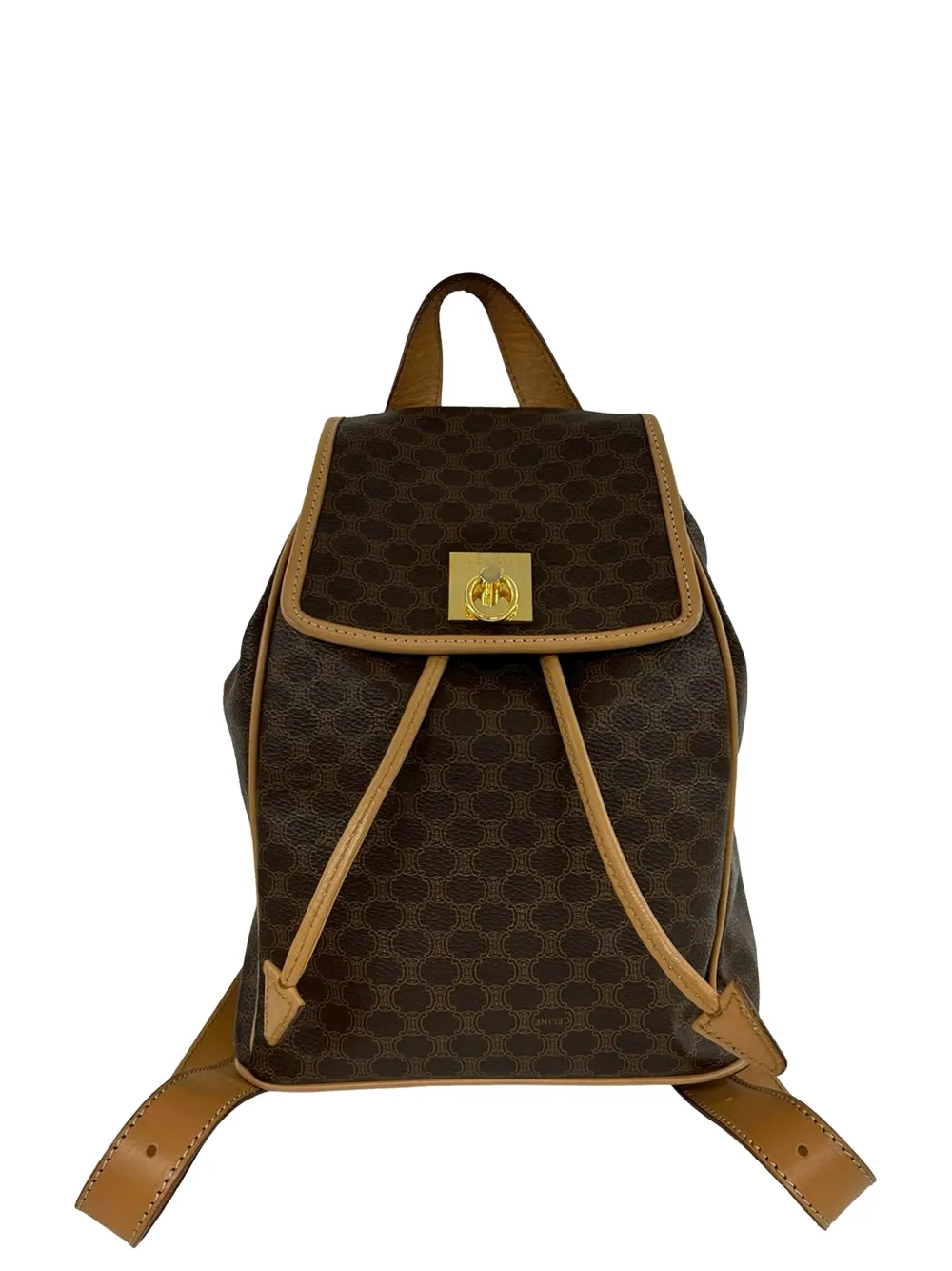 Pre-owned Celine 20th Century Macadam Coated Canvas Drawstring Backpack In Brown