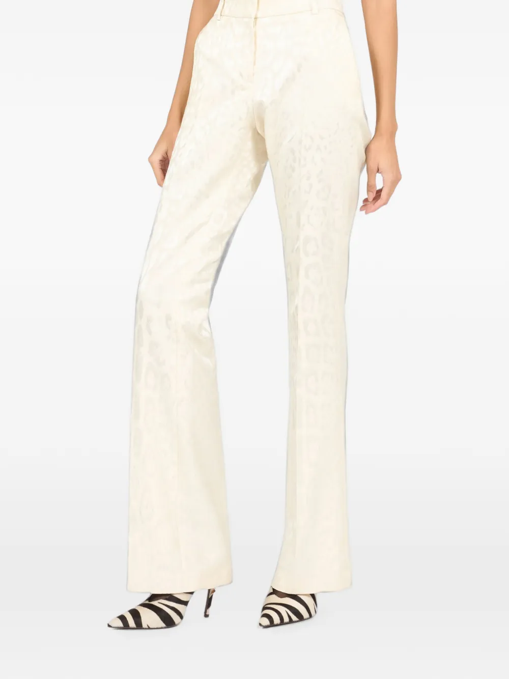 Roberto Cavalli Flared broek met luipaardjacquard Wit