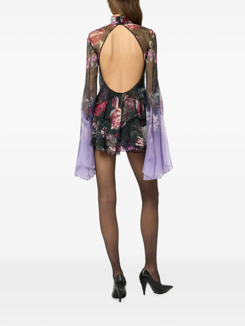 Roberto Cavalli Jurk met bloemenprint en ruches Zwart