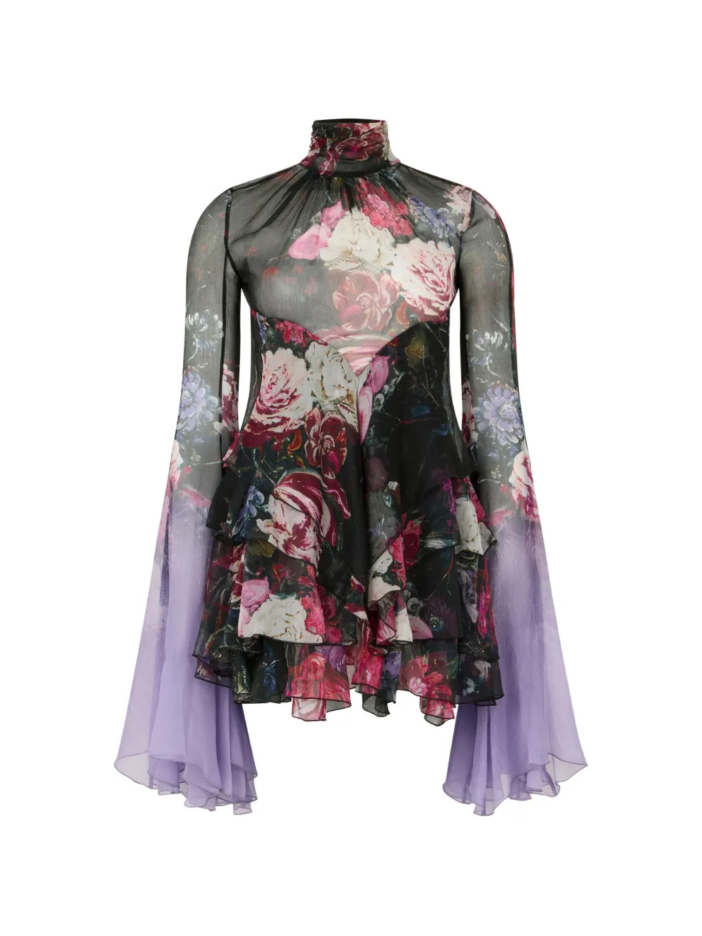 Roberto Cavalli Gerüschtes Kleid mit Blumenprint - Schwarz