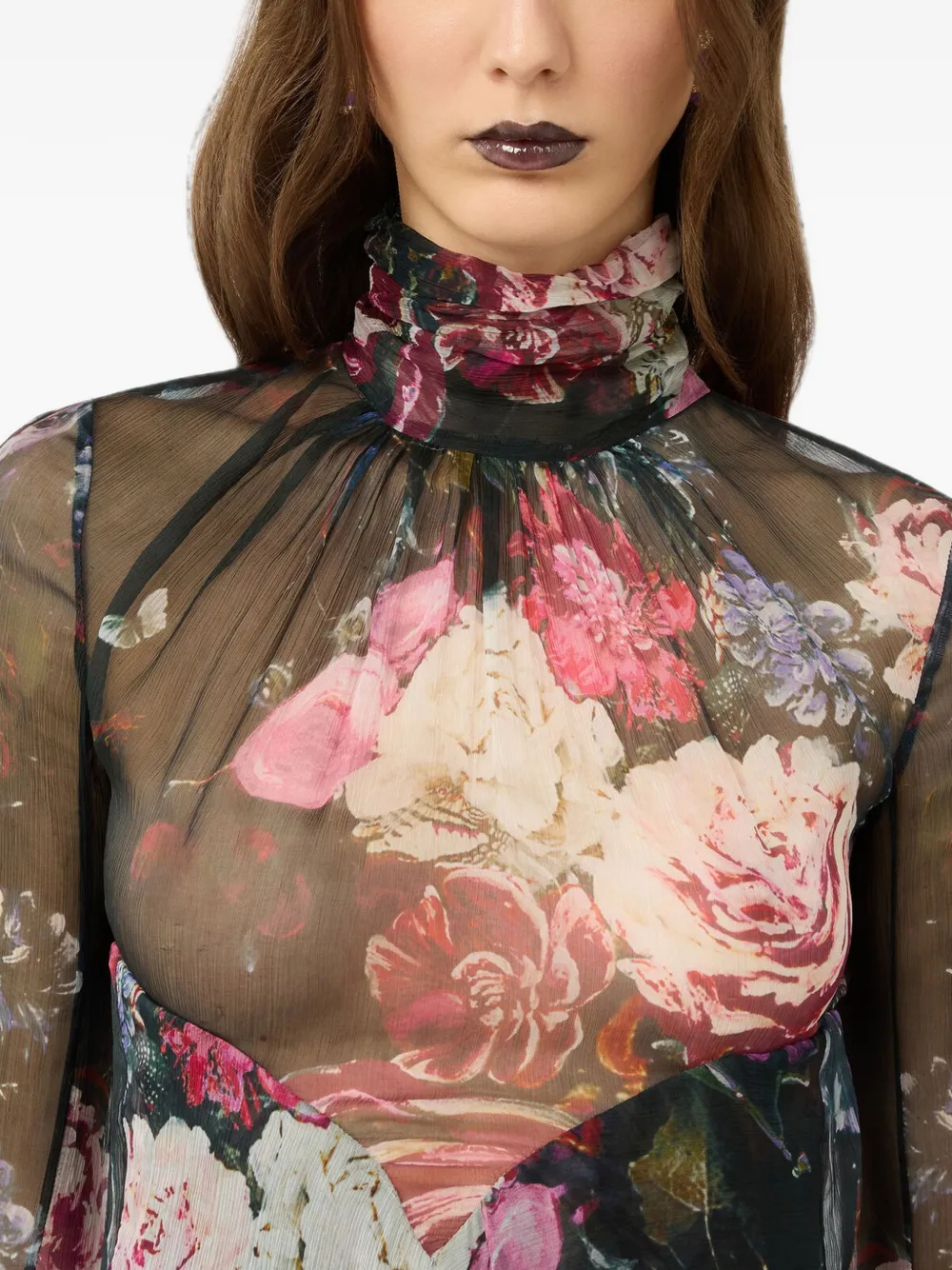 Roberto Cavalli Jurk met bloemenprint en ruches Zwart