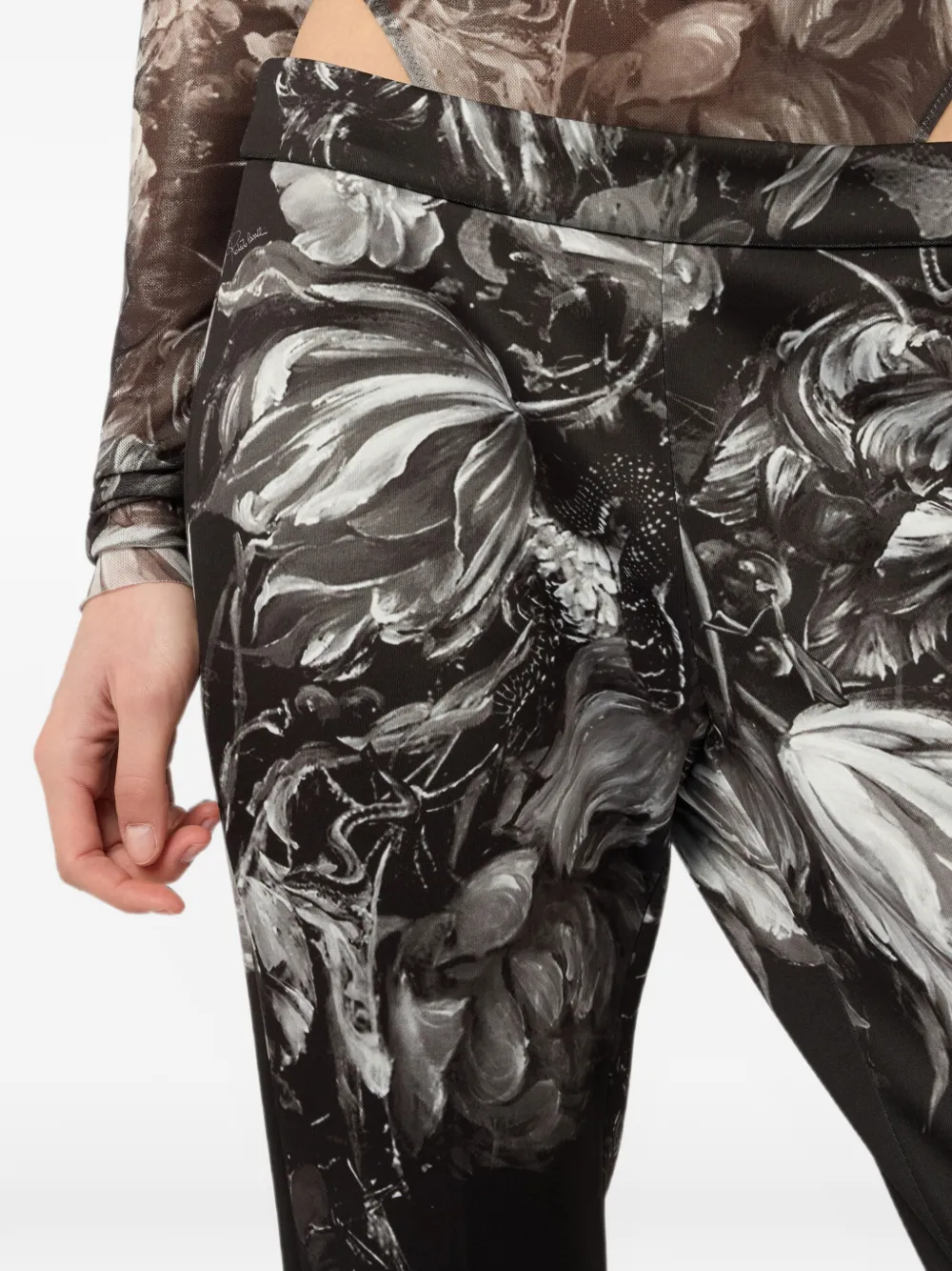 Roberto Cavalli Broek met bloemenprint Zwart