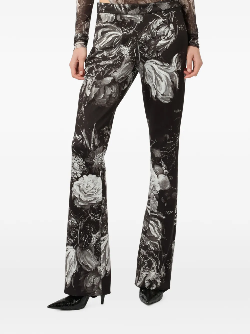 Roberto Cavalli Ausgestellte Hose mit Blumenprint - Schwarz