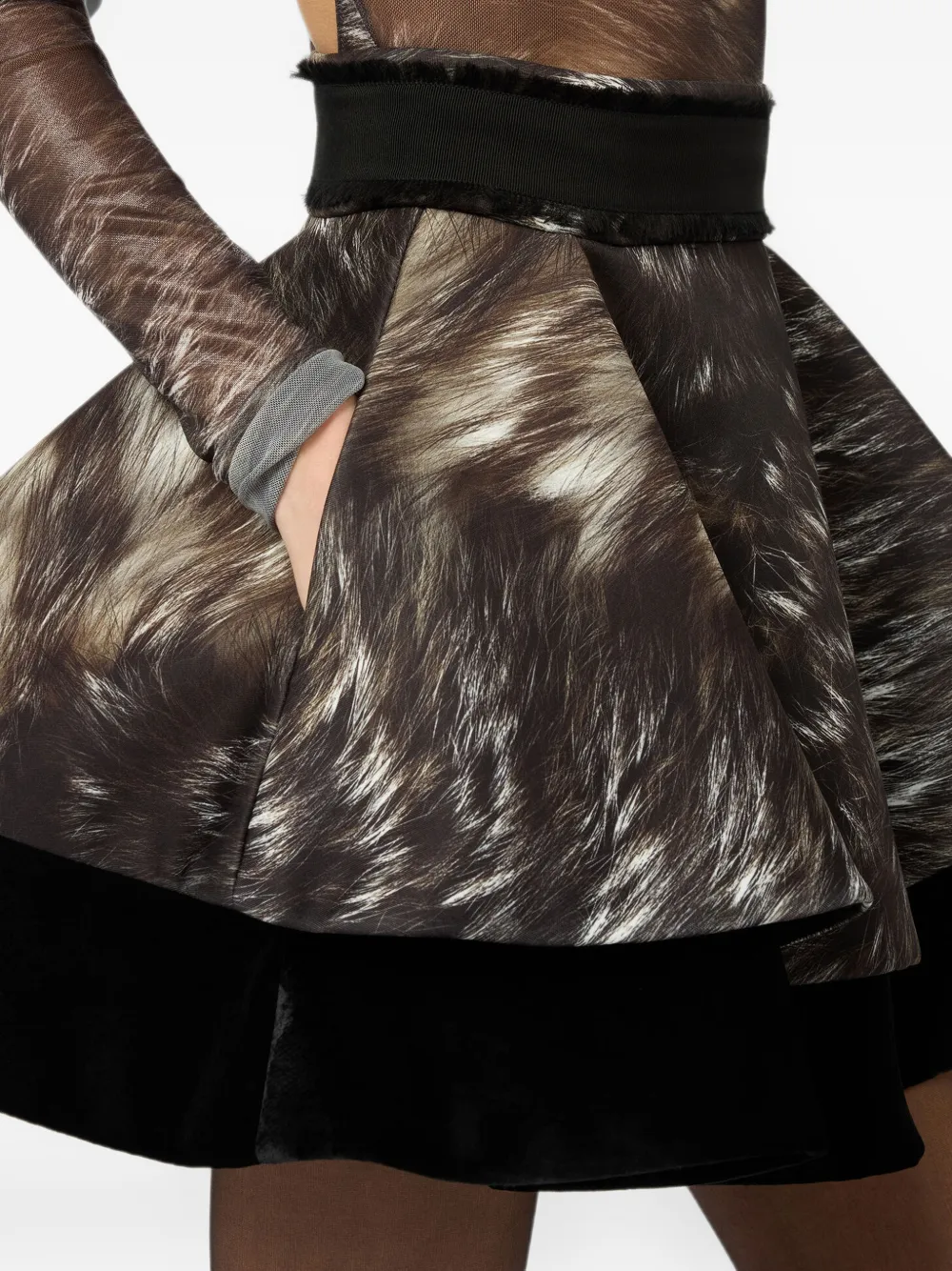 Roberto Cavalli Gelaagde mini-rok met bont-print Zwart