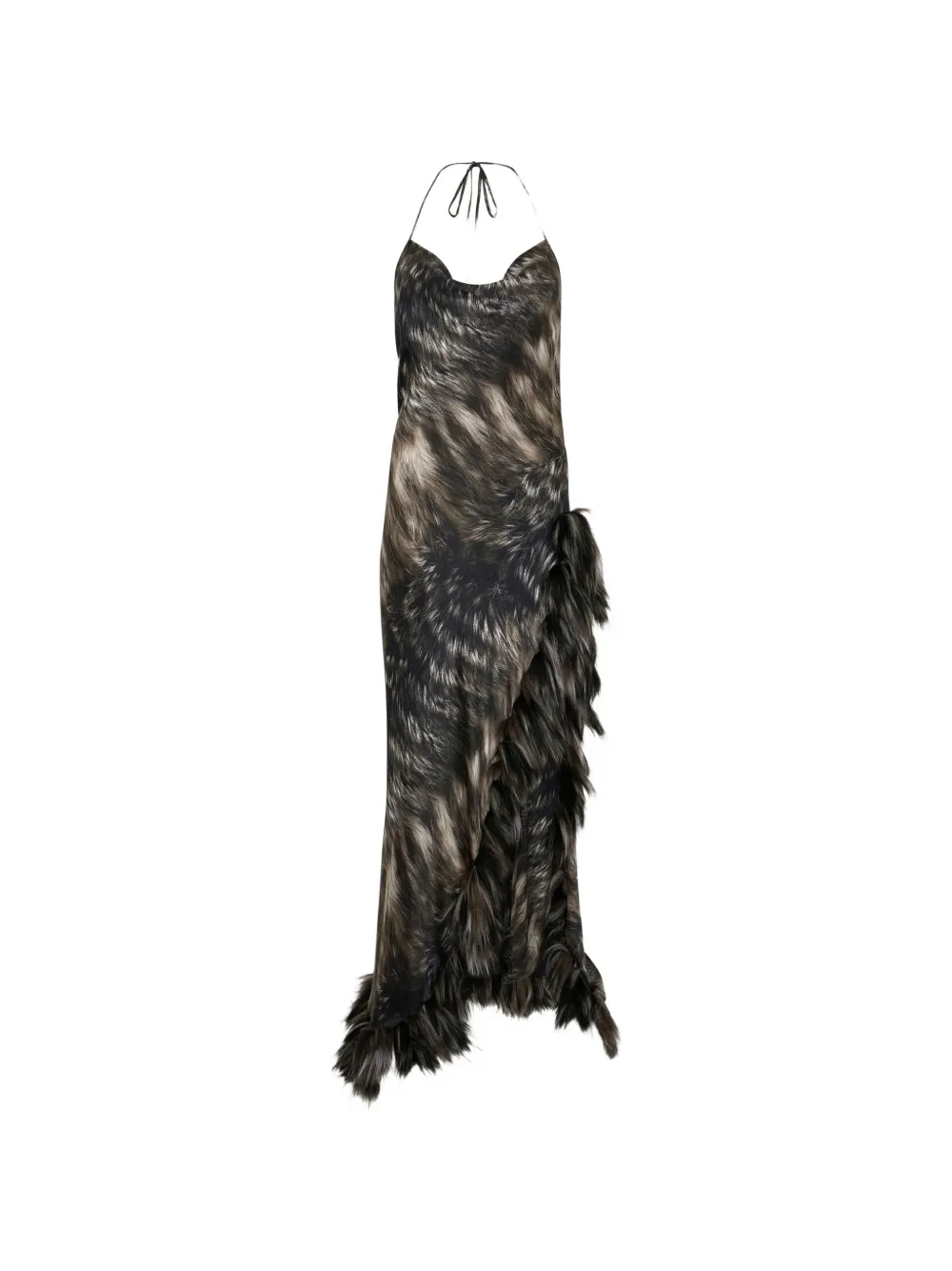 Roberto Cavalli Neckholder-Maxikleid mit Pelzprint - Schwarz