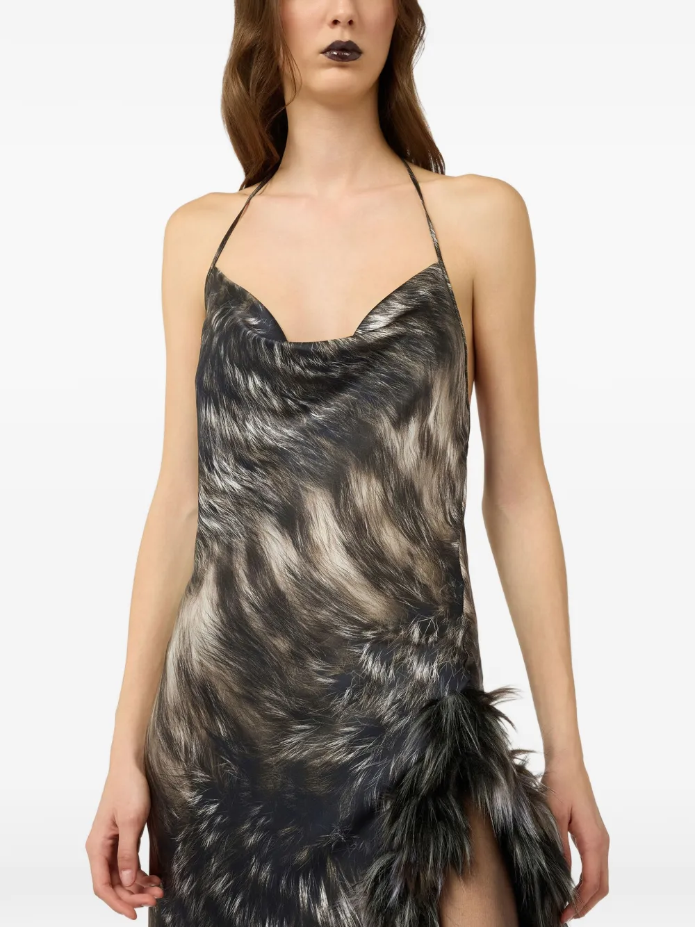 Roberto Cavalli Maxi-jurk met halternek en bont-print Zwart