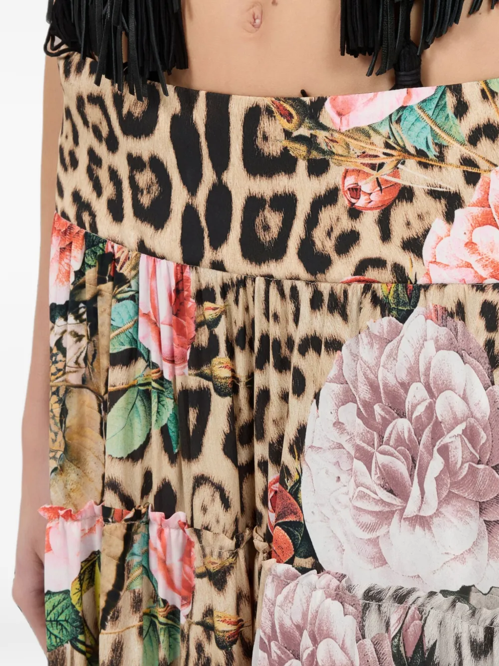 Roberto Cavalli leopard-print floral-motif maxi skirt Beige