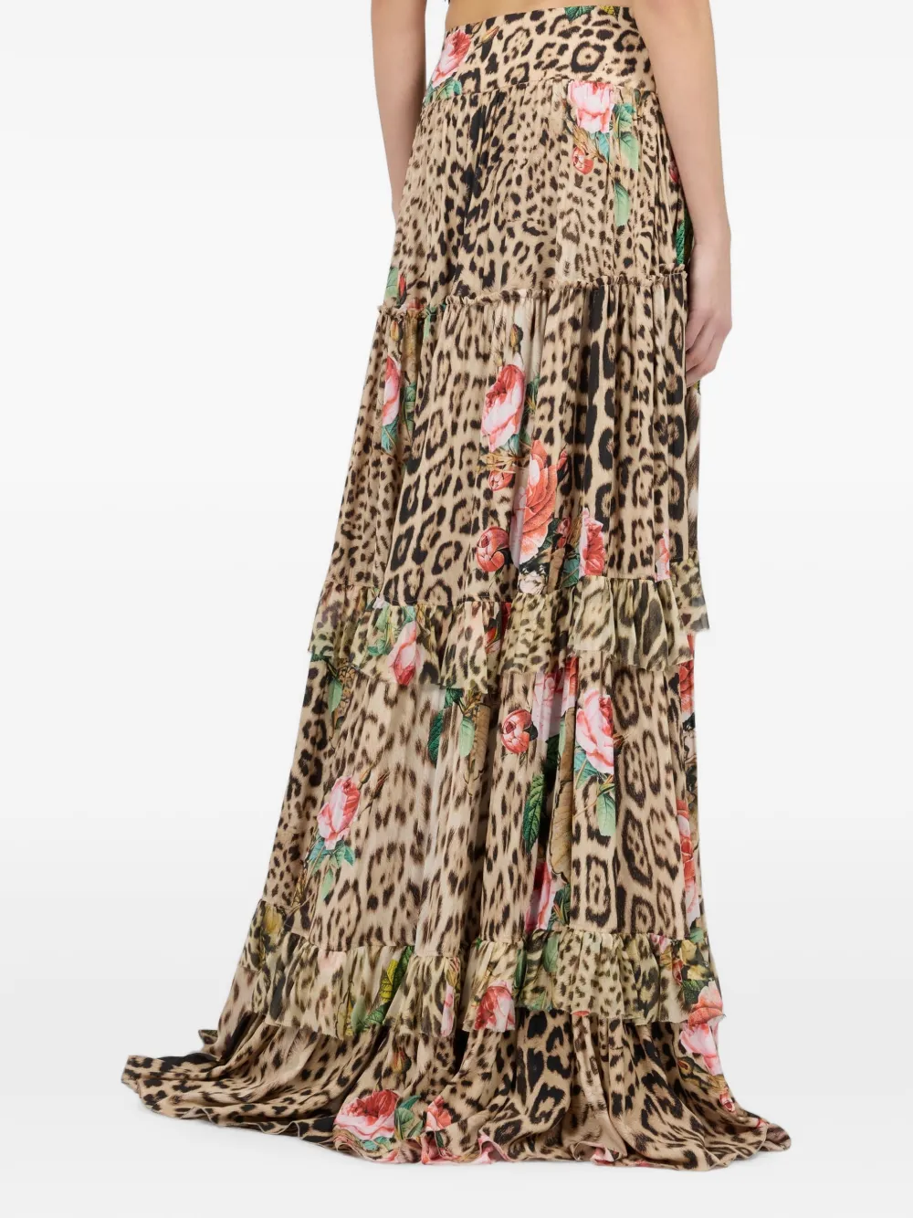 Roberto Cavalli leopard-print floral-motif maxi skirt Beige