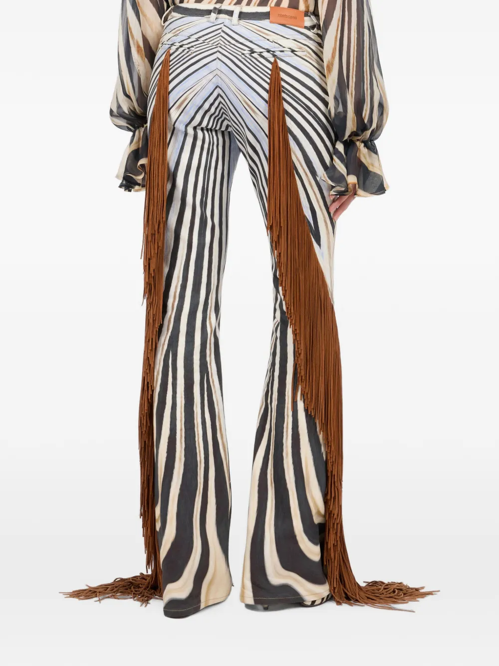 Roberto Cavalli Broek met zebraprint en franje afwerking Beige