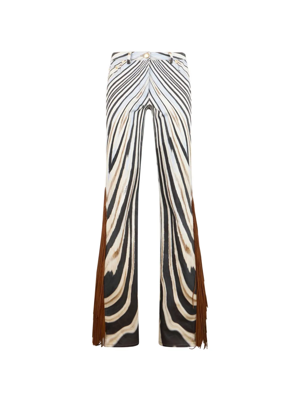 Roberto Cavalli fringe-trim zebra-print trousers - Neutrals