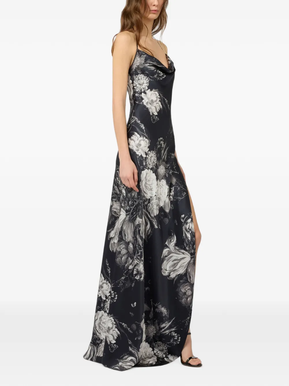 Roberto Cavalli Maxi-jurk met bloemen-print en diepe hals Zwart