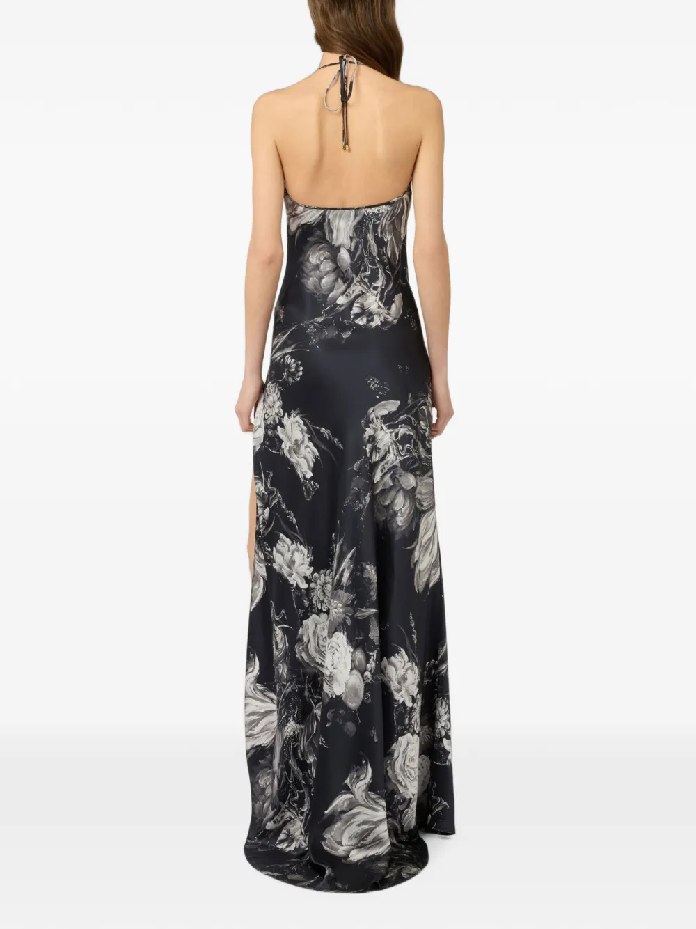 Roberto Cavalli Maxi-jurk met bloemen-print en diepe hals Zwart