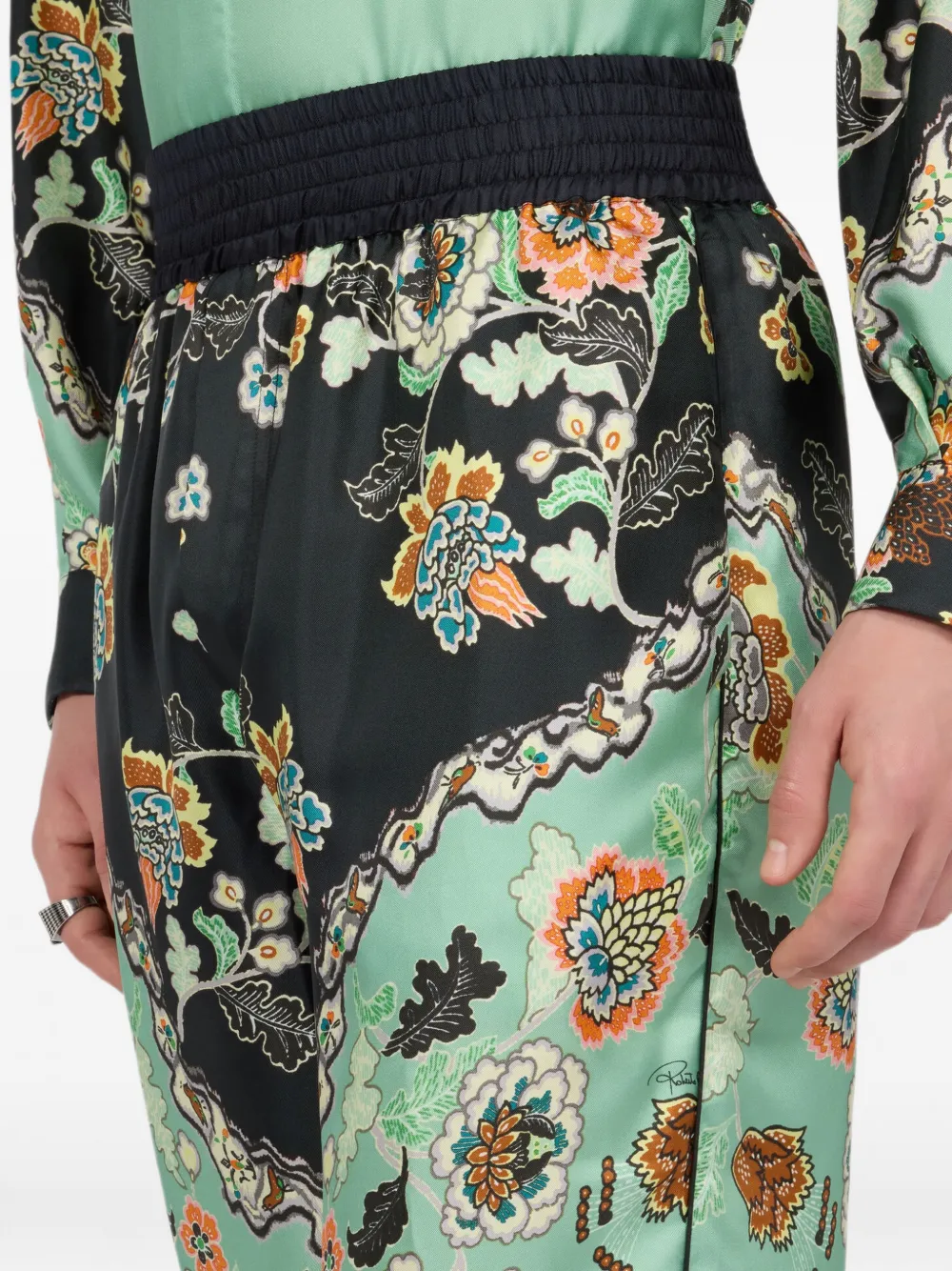 Roberto Cavalli floral-print wide-leg trousers Zwart