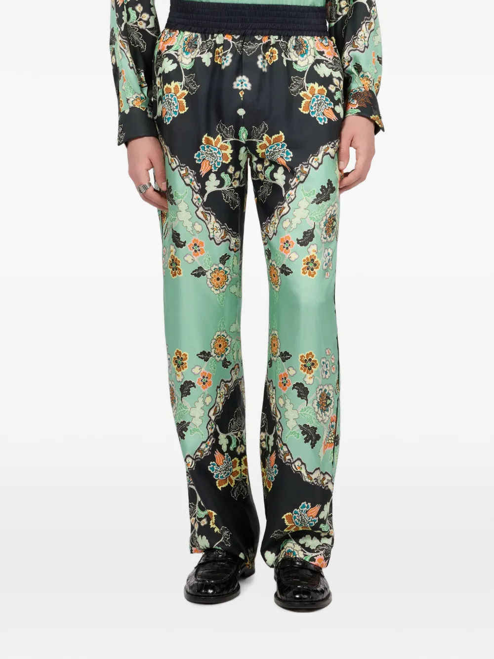 Roberto Cavalli floral-print wide-leg trousers Zwart