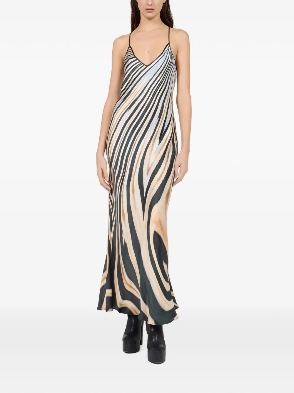 Roberto Cavalli maxi-dress met open rug en zebraprint Zwart