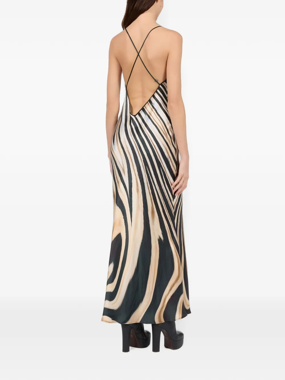 Roberto Cavalli maxi-dress met open rug en zebraprint Zwart