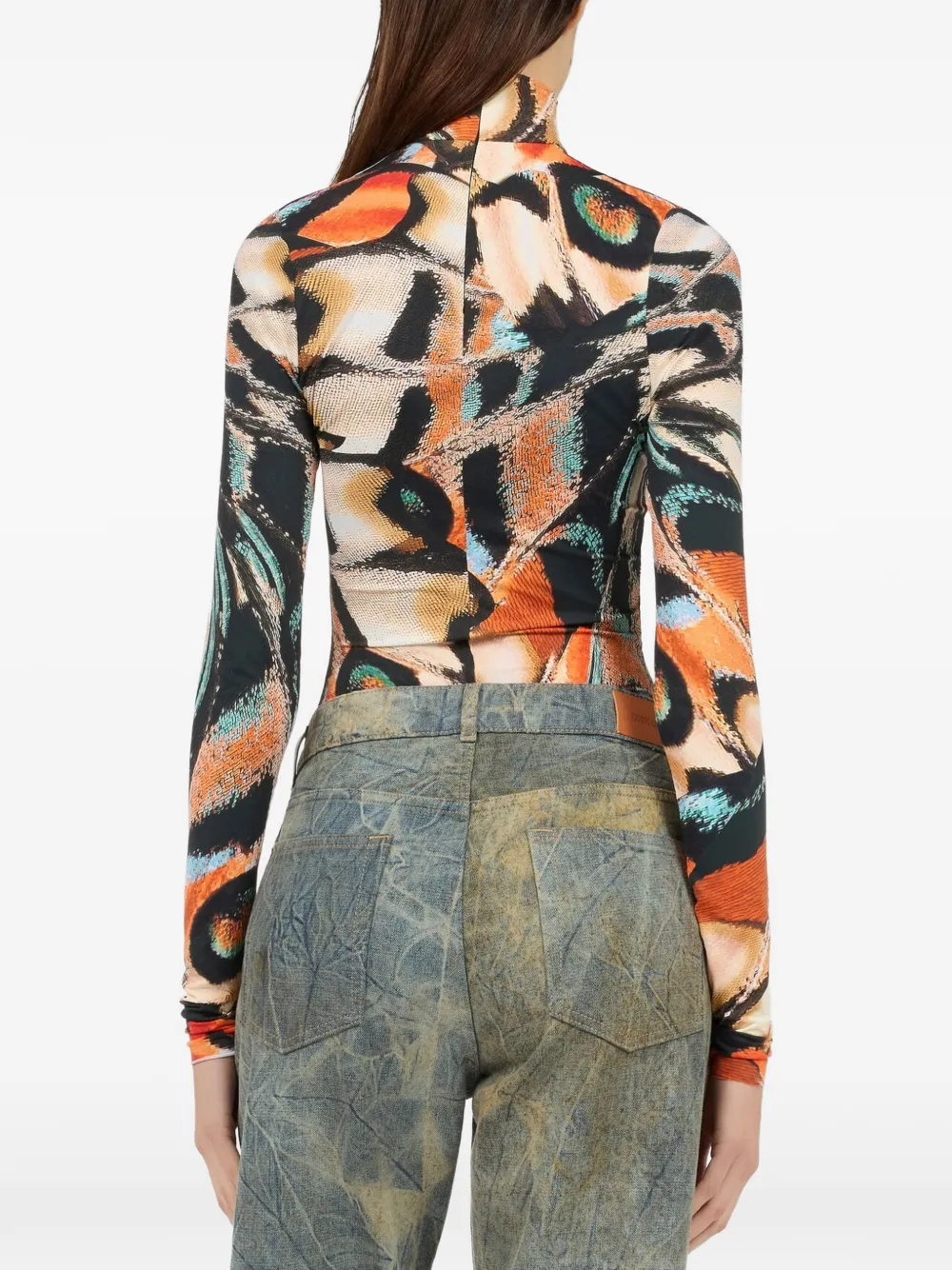 Roberto Cavalli Body met hoge hals en vlinderprint Oranje