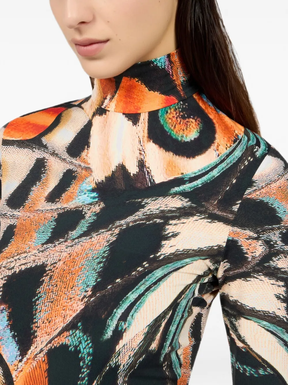 Roberto Cavalli Body met hoge hals en vlinderprint Oranje
