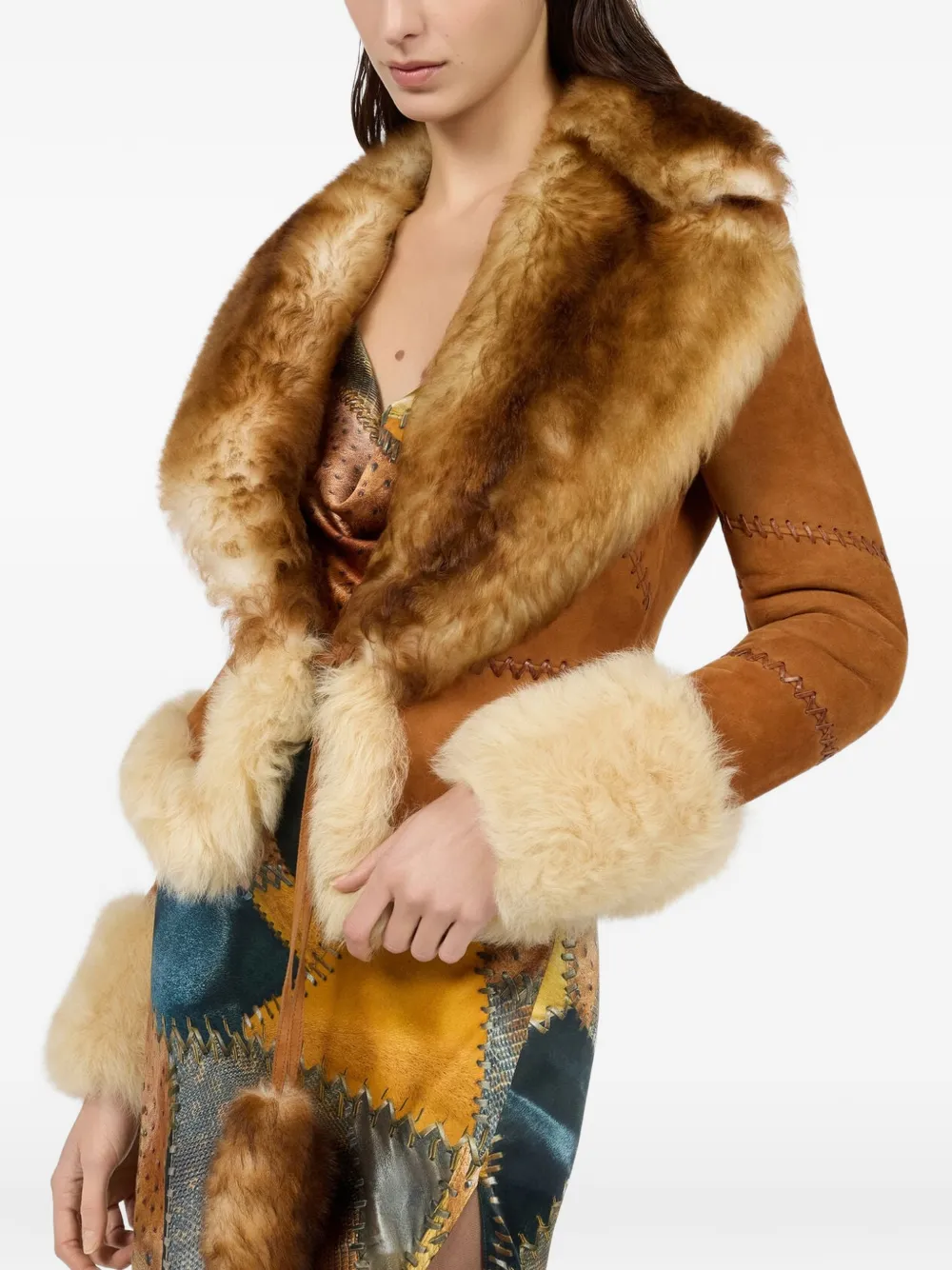 Roberto Cavalli Jack met stikseldetail en afwerking van bont Bruin