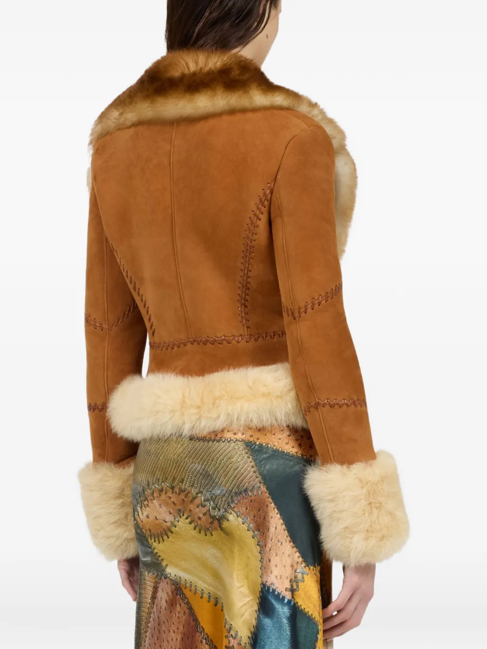 Roberto Cavalli Jack met stikseldetail en afwerking van bont Bruin