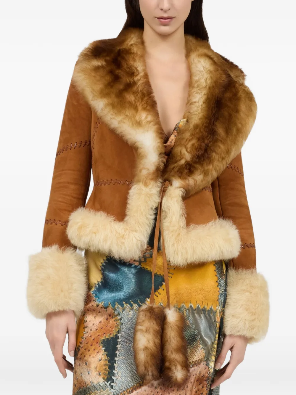 Roberto Cavalli Jack met stikseldetail en afwerking van bont Bruin