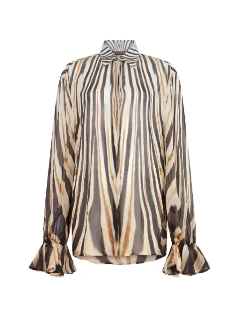 Roberto Cavalli camisa con estampado de cebra y puños con volantes