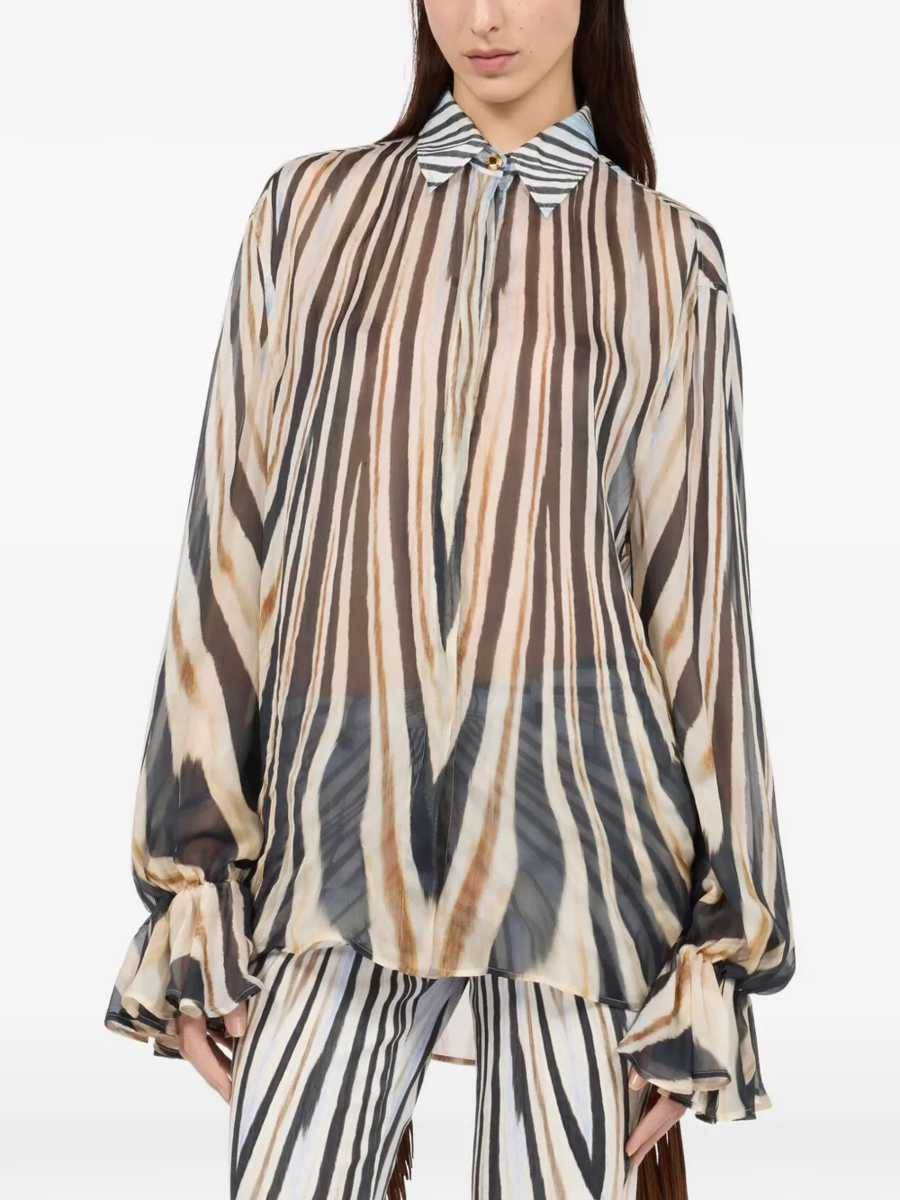 Roberto Cavalli Blouse met ruches en zebraprint Zwart