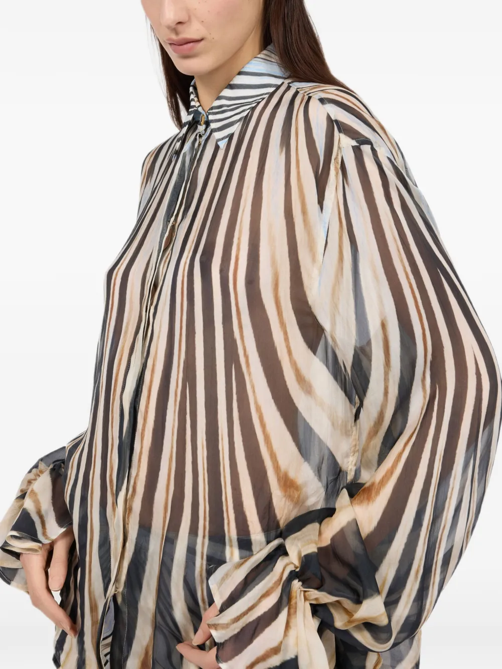Roberto Cavalli Blouse met ruches en zebraprint Zwart