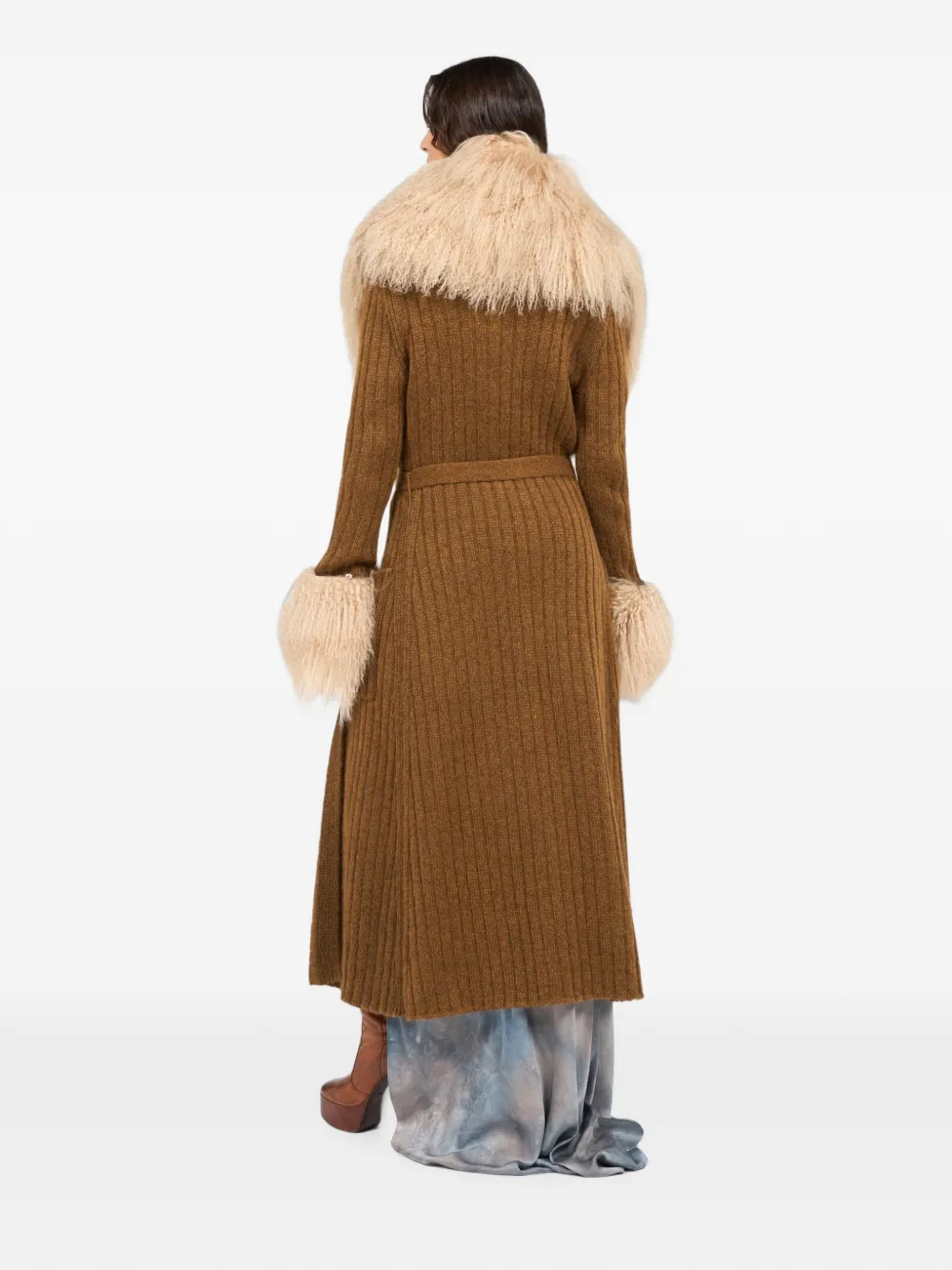 Roberto Cavalli Ribgebreide jas met lammy afwerking Bruin