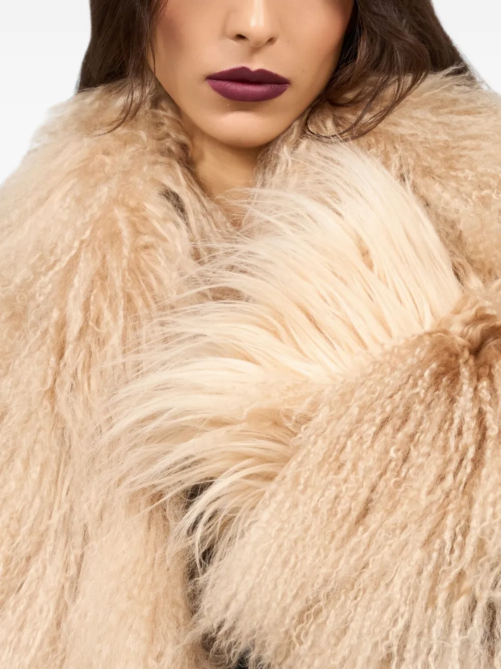 Roberto Cavalli Ribgebreide jas met lammy afwerking Bruin
