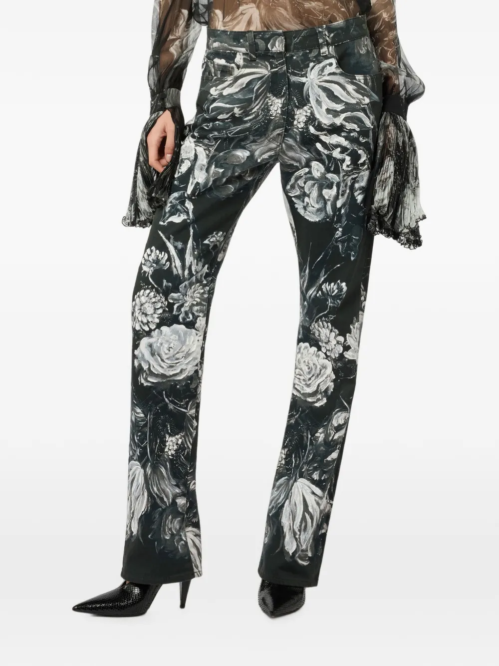 Roberto Cavalli Jeans a fiori - Nero