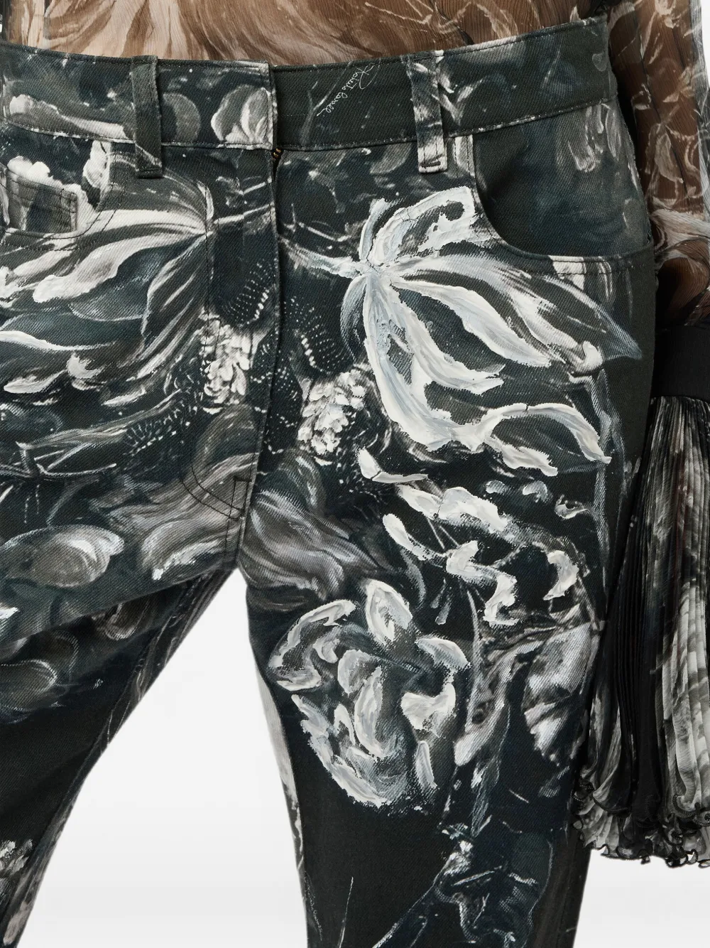 Roberto Cavalli Jeans met bloemenprint Zwart