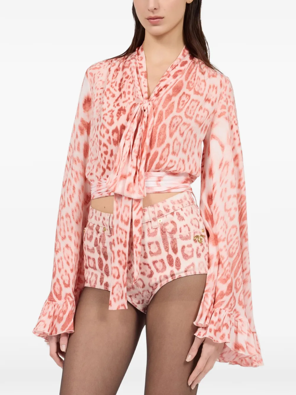 Roberto Cavalli Blouse met luipaardprint Roze