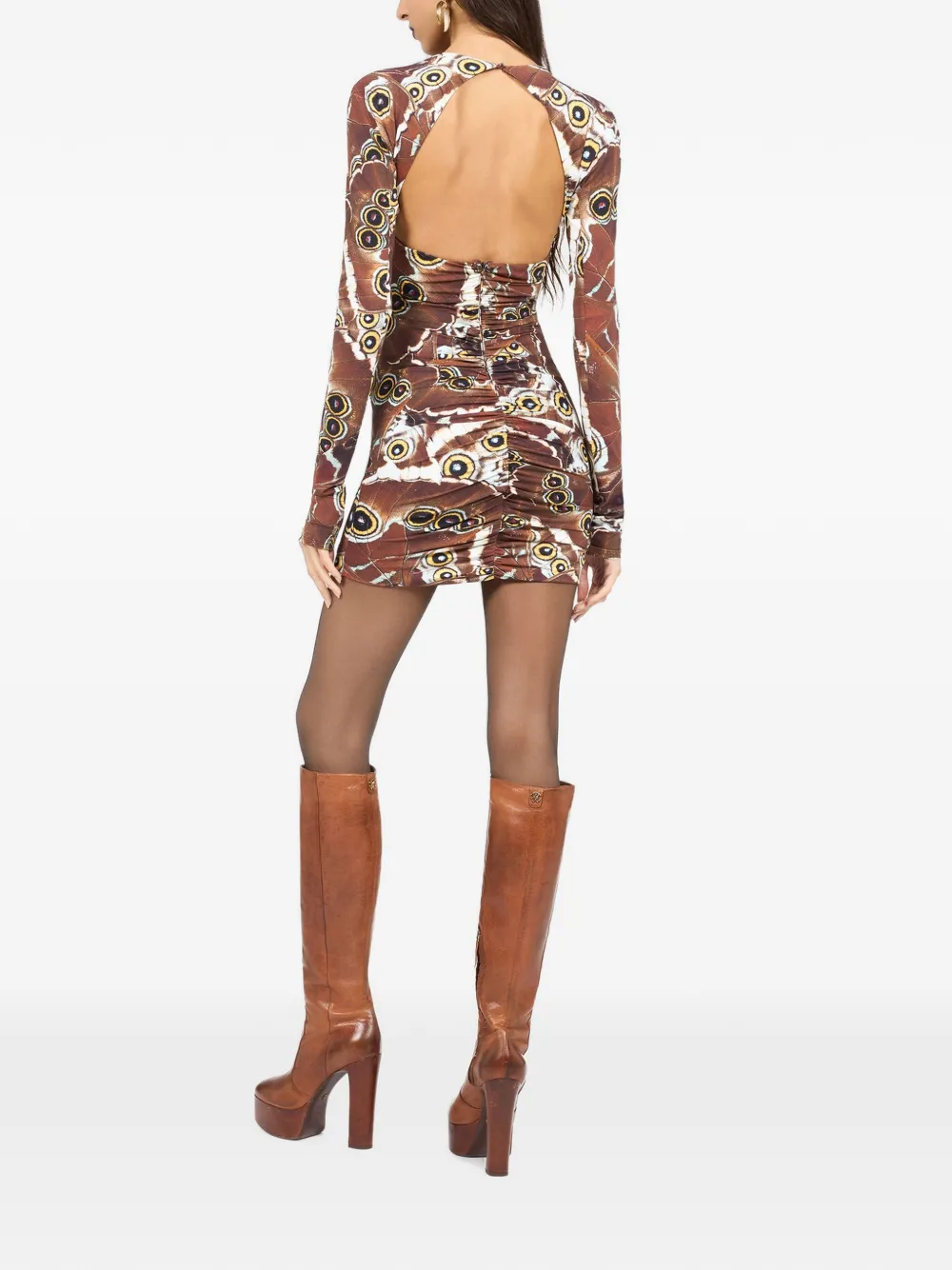 Roberto Cavalli Mini-jurk met print en ruches Bruin