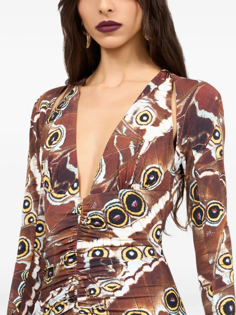 Roberto Cavalli Mini-jurk met print en ruches Bruin