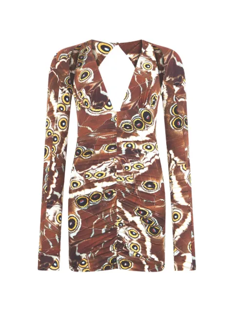 Roberto Cavalli butterfly-print ruched mini dress