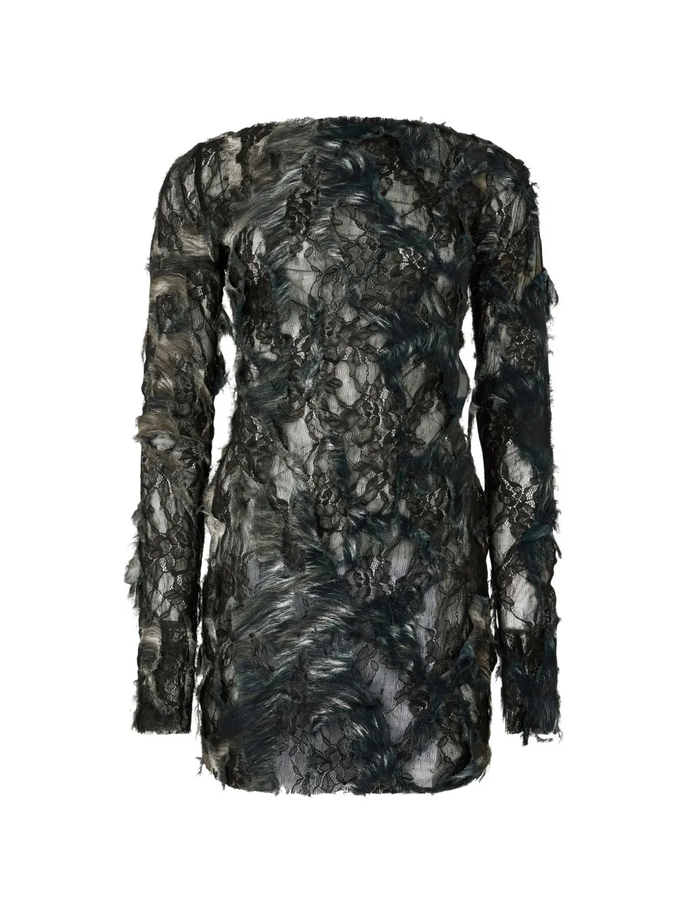 Roberto Cavalli Minikleid mit Spitze und Federn - Schwarz