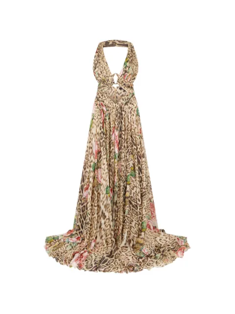 Roberto Cavalli jaguar-print cut-out gown