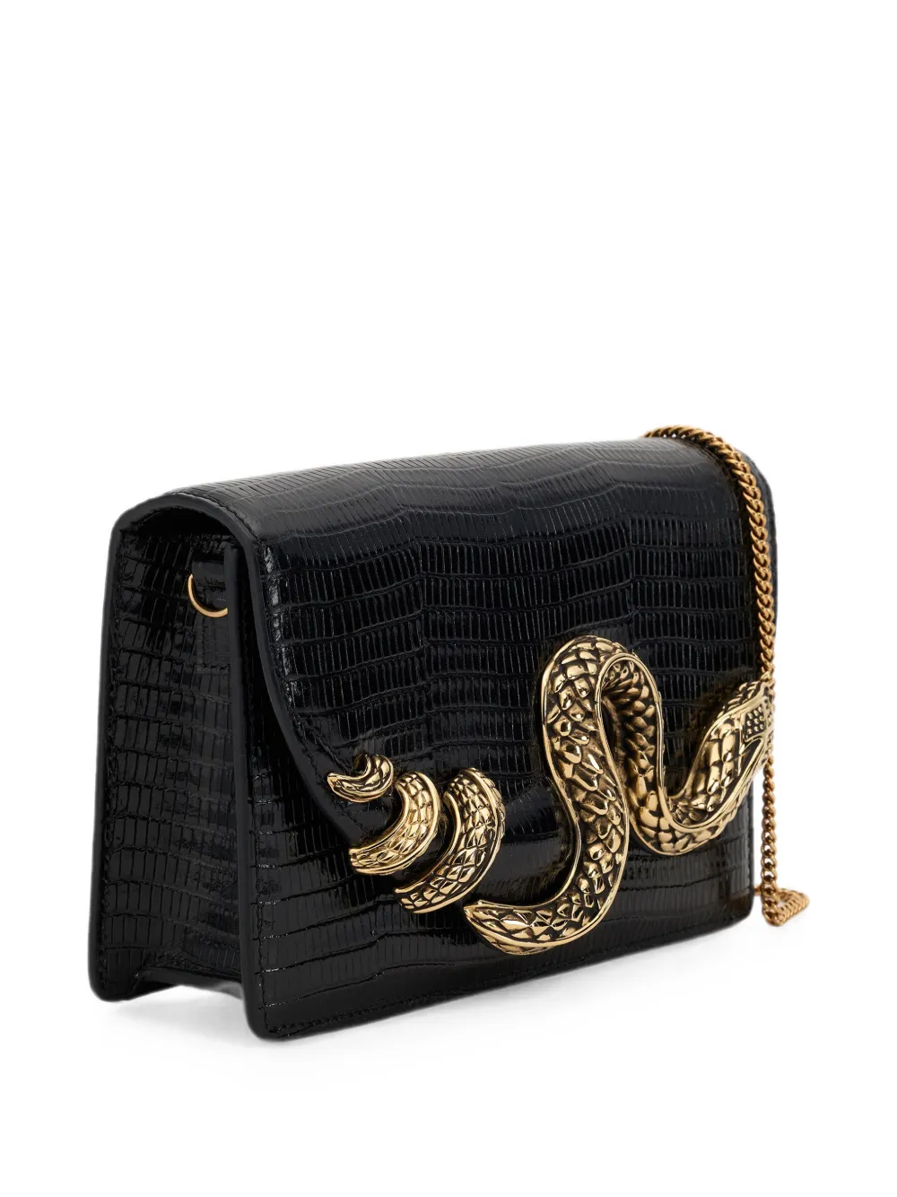 Roberto Cavalli Leren clutch met slangenpatroon Zwart