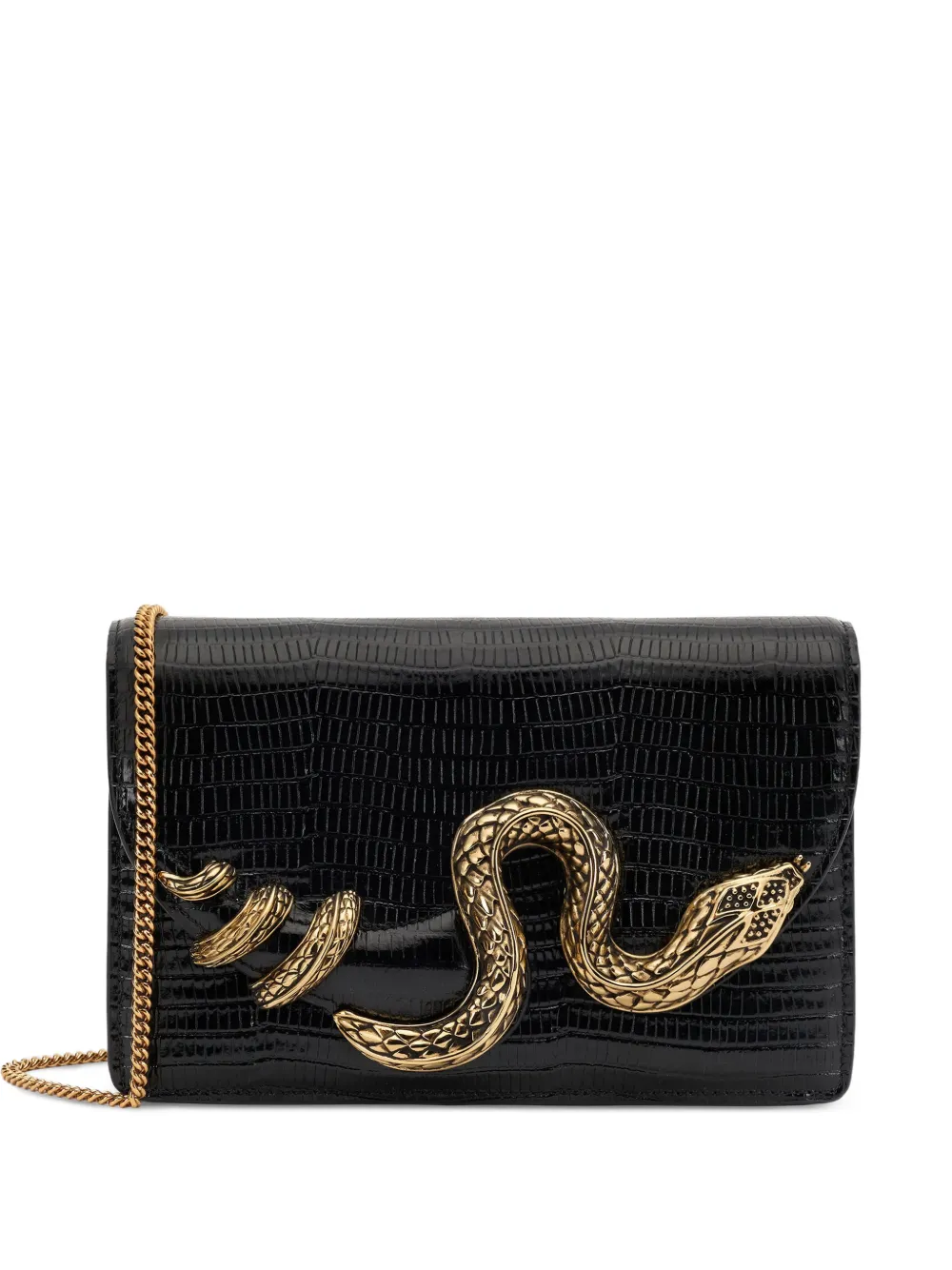 Roberto Cavalli snake-motif leather clutch bag