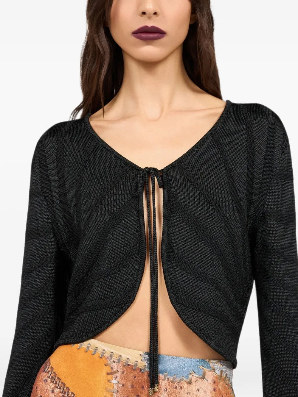Roberto Cavalli Gebreid vest met chevron-streep en striksluiting Zwart