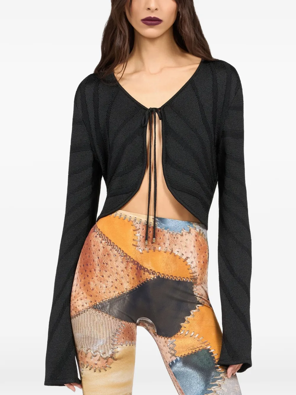 Roberto Cavalli Gebreid vest met chevron-streep en striksluiting Zwart